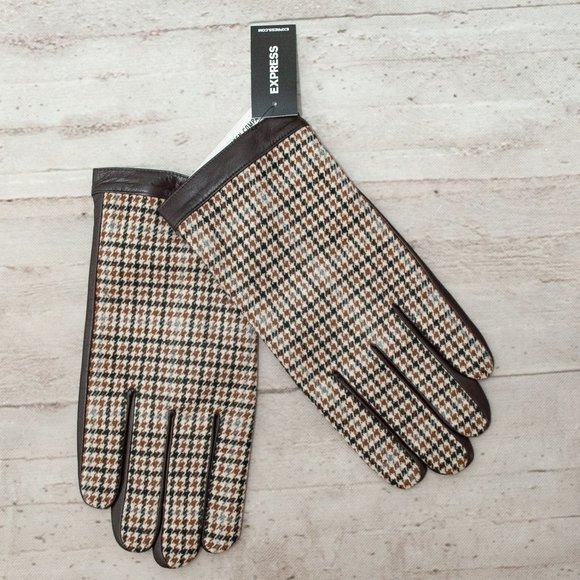 NWT Express Genuine Leather Houndstooth Touchscreen Compatible Gloves - Picture 2 of 9